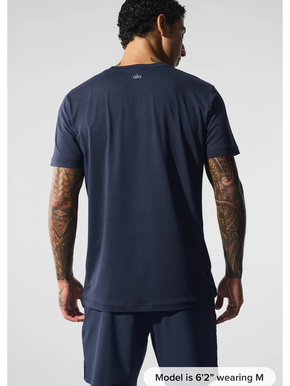 Alo Yoga Conquer Reform Crewneck Short Sleeve Tee Navy Blue XL-Flawed